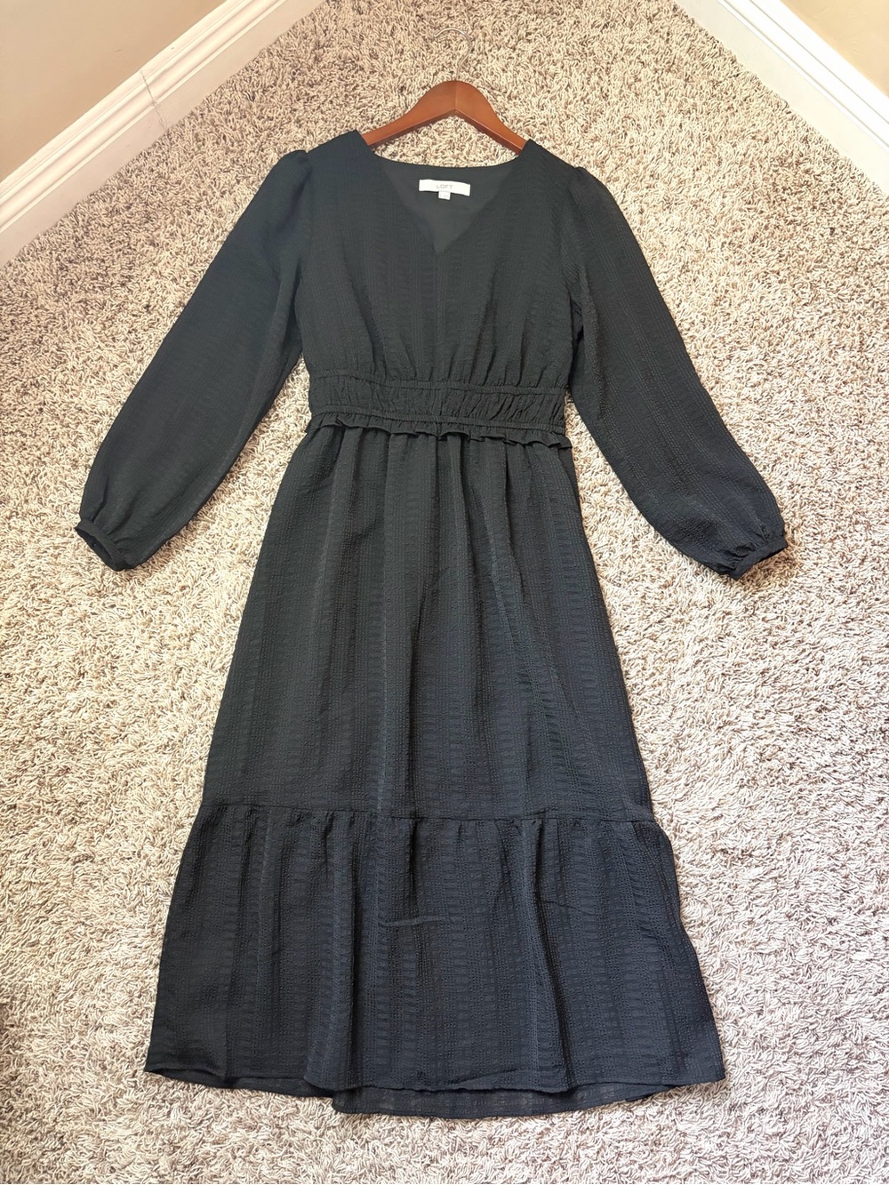 Textured Loft Women's boho smocked sheer long sleeve tiered midi dress size S